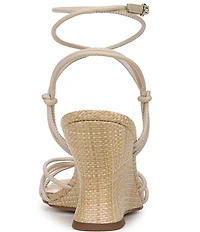 Sam Edelman Daxton Leather and Raffia Ankle Wrap Wedge Dress Sandals