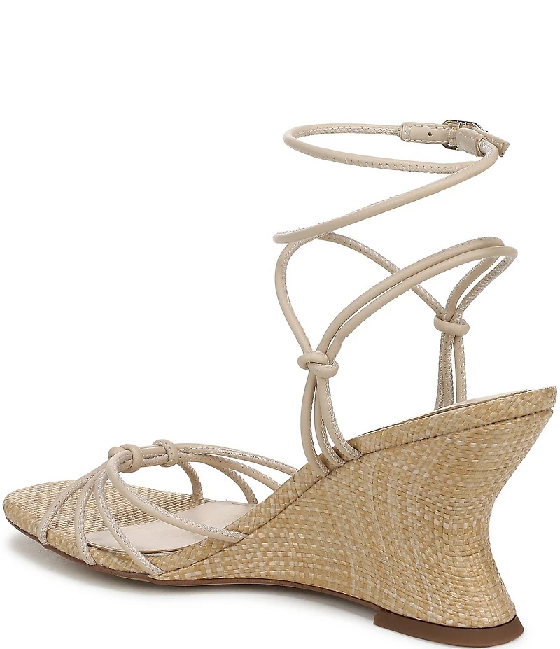 Sam Edelman Daxton Leather and Raffia Ankle Wrap Wedge Dress Sandals