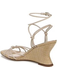 Sam Edelman Daxton Leather and Raffia Ankle Wrap Wedge Dress Sandals