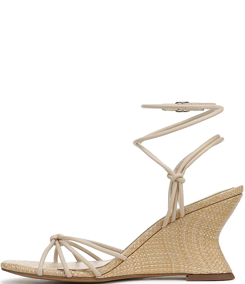 Sam Edelman Daxton Leather and Raffia Ankle Wrap Wedge Dress Sandals