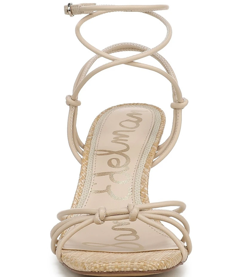 Sam Edelman Daxton Leather and Raffia Ankle Wrap Wedge Dress Sandals