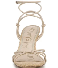 Sam Edelman Daxton Leather and Raffia Ankle Wrap Wedge Dress Sandals