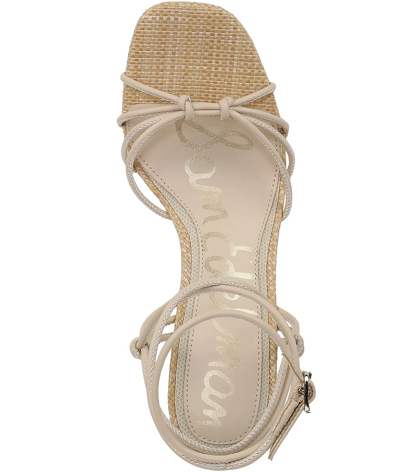 Sam Edelman Daxton Leather and Raffia Ankle Wrap Wedge Dress Sandals