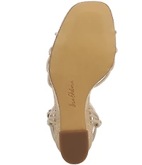 Sam Edelman Daxton Leather and Raffia Ankle Wrap Wedge Dress Sandals