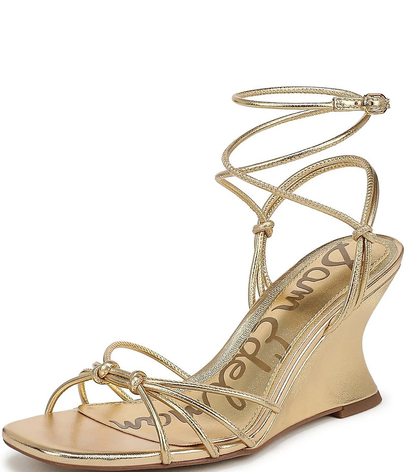 Sam Edelman Daxton Leather Ankle Wrap Wedge Dress Sandals