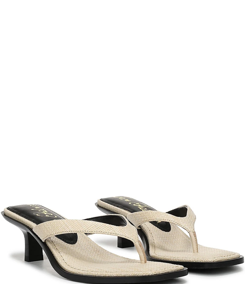 Sam Edelman Dollie Woven Raffia Kitten Heel Thong Sandals