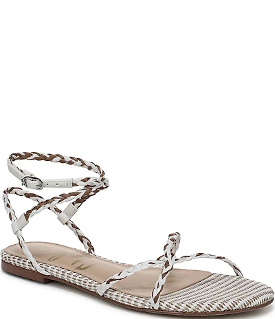 Sam Edelman Ellina Braided Raffia Patterned Strappy Flat Sandals