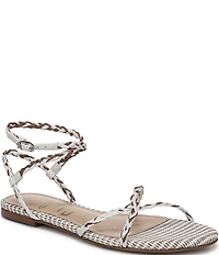 Sam Edelman Ellina Braided Raffia Patterned Strappy Flat Sandals