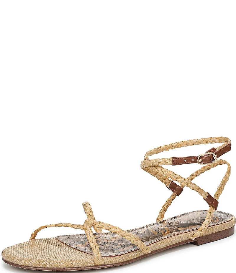 Sam Edelman Ellina Braided Raffia Strappy Flat Sandals