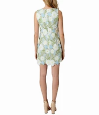 Sam Edelman Embroidered Floral Lace Crew Neck Sleeveless Shift Mini Dress