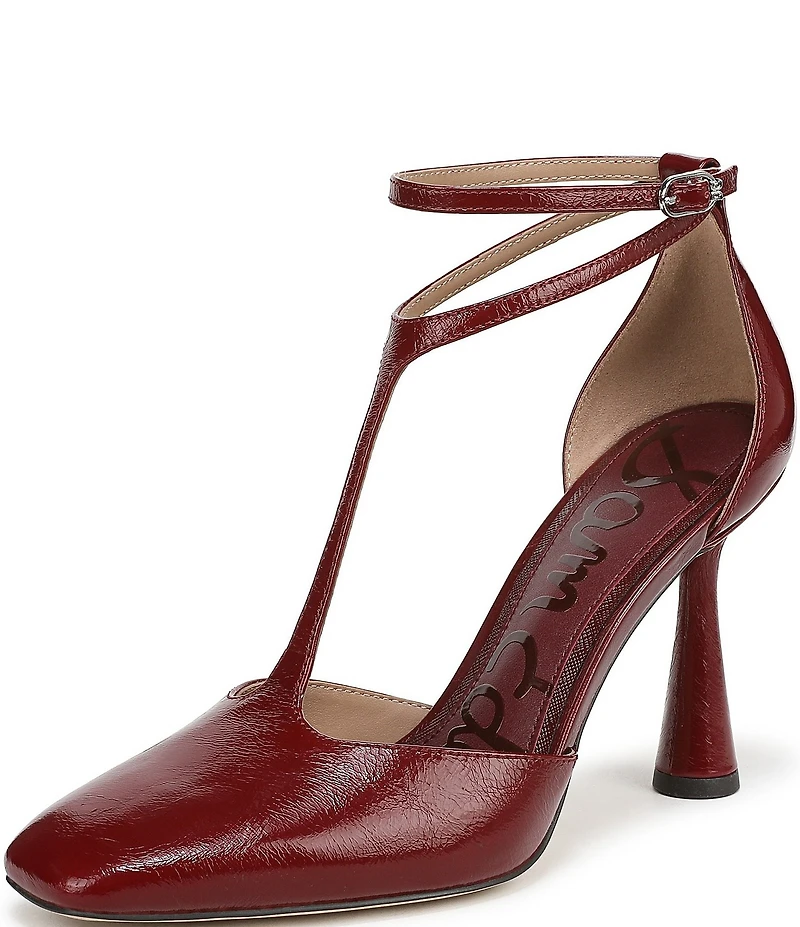 Sam Edelman Everett Leather T-Strap Cone Heel Square Toe Pumps