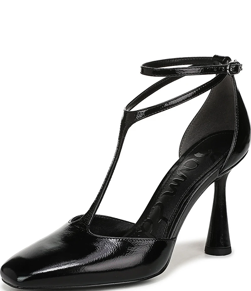 Sam Edelman Everett Leather T-Strap Cone Heel Square Toe Pumps