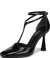 Sam Edelman Everett Leather T-Strap Cone Heel Square Toe Pumps