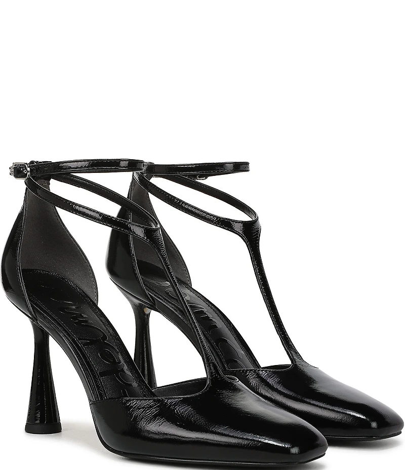 Sam Edelman Everett Leather T-Strap Cone Heel Square Toe Pumps