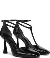 Sam Edelman Everett Leather T-Strap Cone Heel Square Toe Pumps