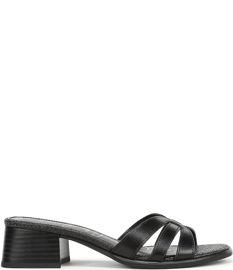 Sam Edelman Farrin Leather and Raffia Double E Logo Slide Sandals