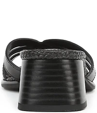 Sam Edelman Farrin Leather and Raffia Double E Logo Slide Sandals
