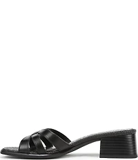 Sam Edelman Farrin Leather and Raffia Double E Logo Slide Sandals