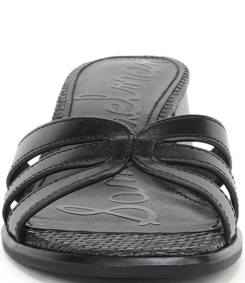 Sam Edelman Farrin Leather and Raffia Double E Logo Slide Sandals