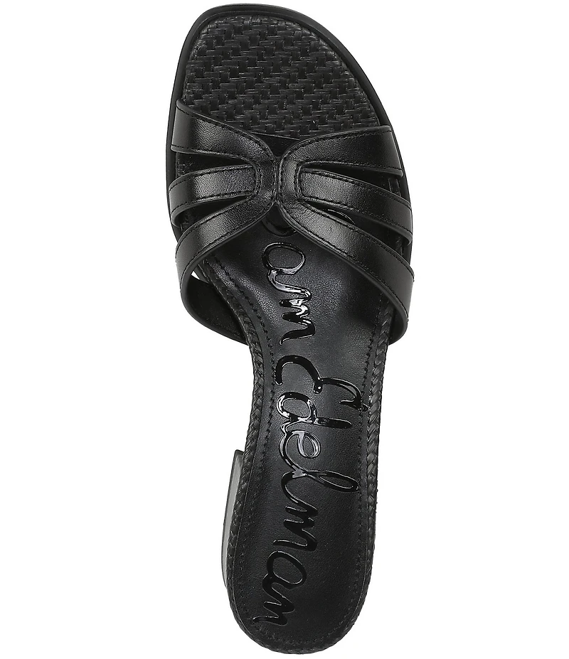 Sam Edelman Farrin Leather and Raffia Double E Logo Slide Sandals