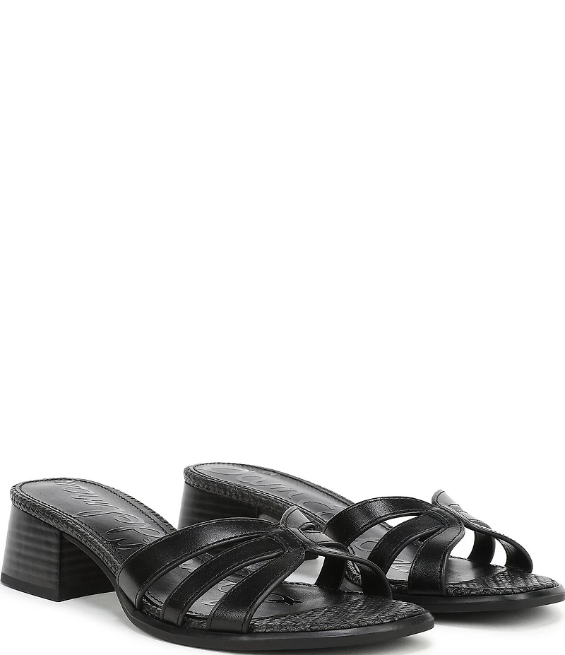 Sam Edelman Farrin Leather and Raffia Double E Logo Slide Sandals