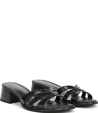 Sam Edelman Farrin Leather and Raffia Double E Logo Slide Sandals