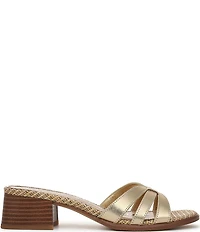 Sam Edelman Farrin Leather and Raffia Double E Logo Slide Sandals