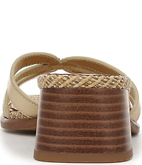 Sam Edelman Farrin Leather and Raffia Double E Logo Slide Sandals
