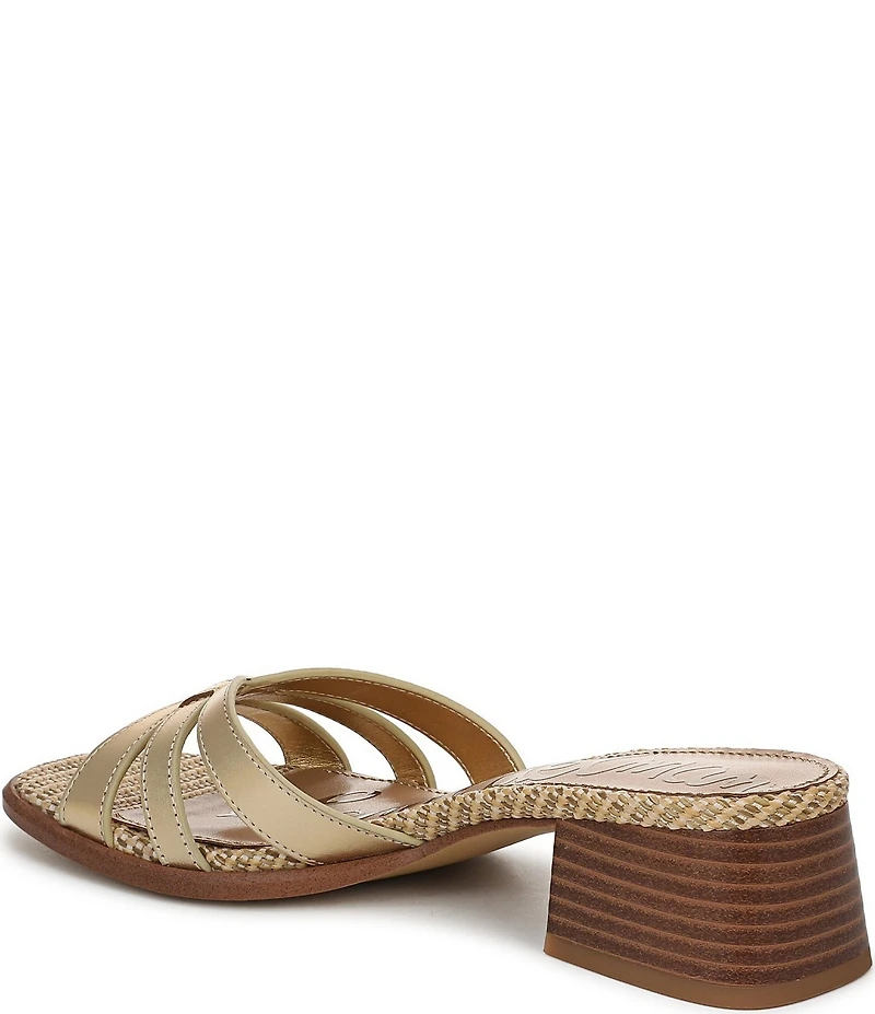 Sam Edelman Farrin Leather and Raffia Double E Logo Slide Sandals