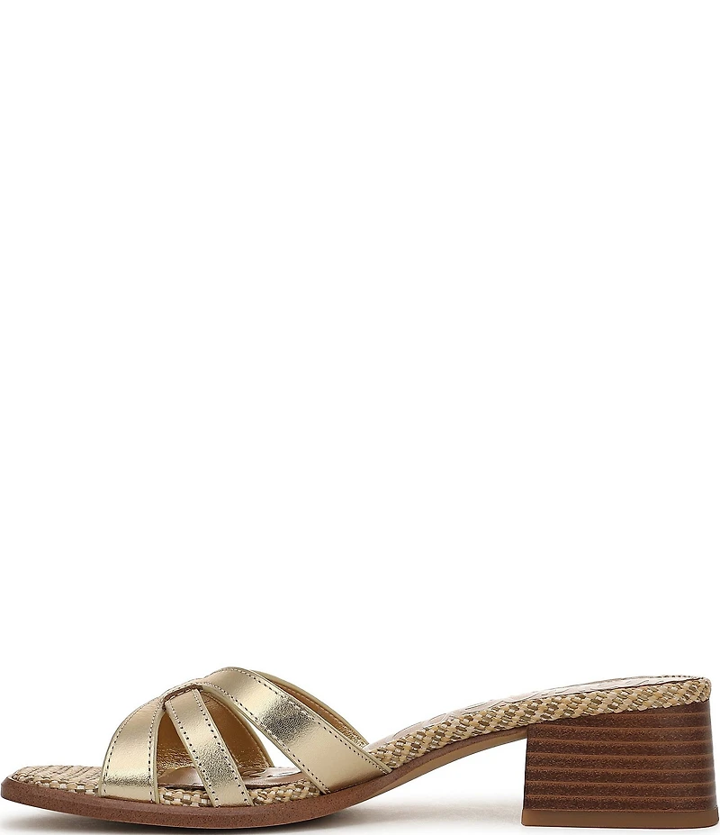 Sam Edelman Farrin Leather and Raffia Double E Logo Slide Sandals