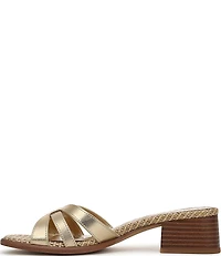 Sam Edelman Farrin Leather and Raffia Double E Logo Slide Sandals