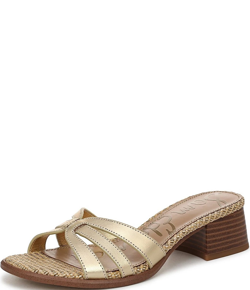 Sam Edelman Farrin Leather and Raffia Double E Logo Slide Sandals