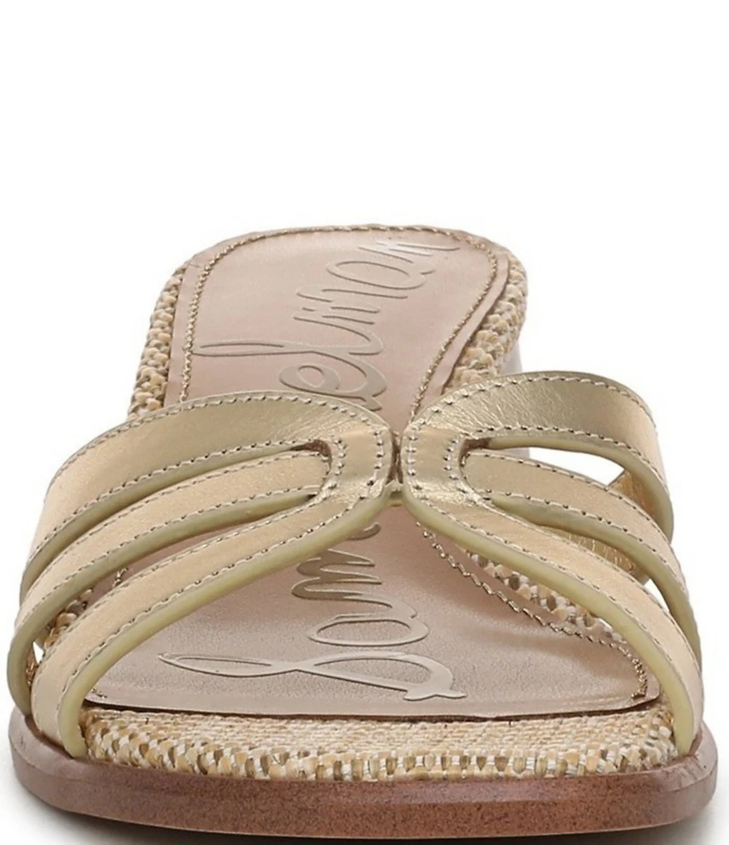 Sam Edelman Farrin Leather and Raffia Double E Logo Slide Sandals