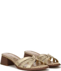 Sam Edelman Farrin Leather and Raffia Double E Logo Slide Sandals