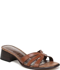 Sam Edelman Farrin Leather and Raffia Double E Logo Slide Sandals