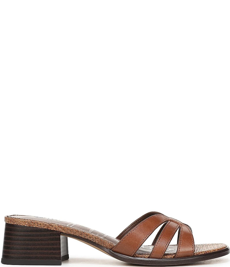 Sam Edelman Farrin Leather and Raffia Double E Logo Slide Sandals