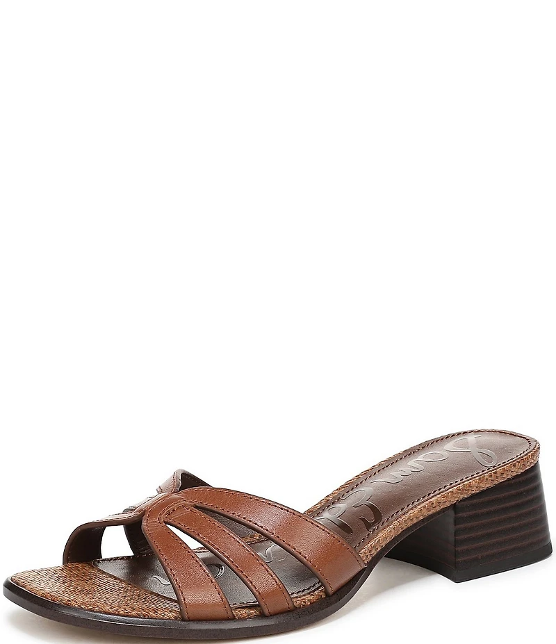 Sam Edelman Farrin Leather and Raffia Double E Logo Slide Sandals