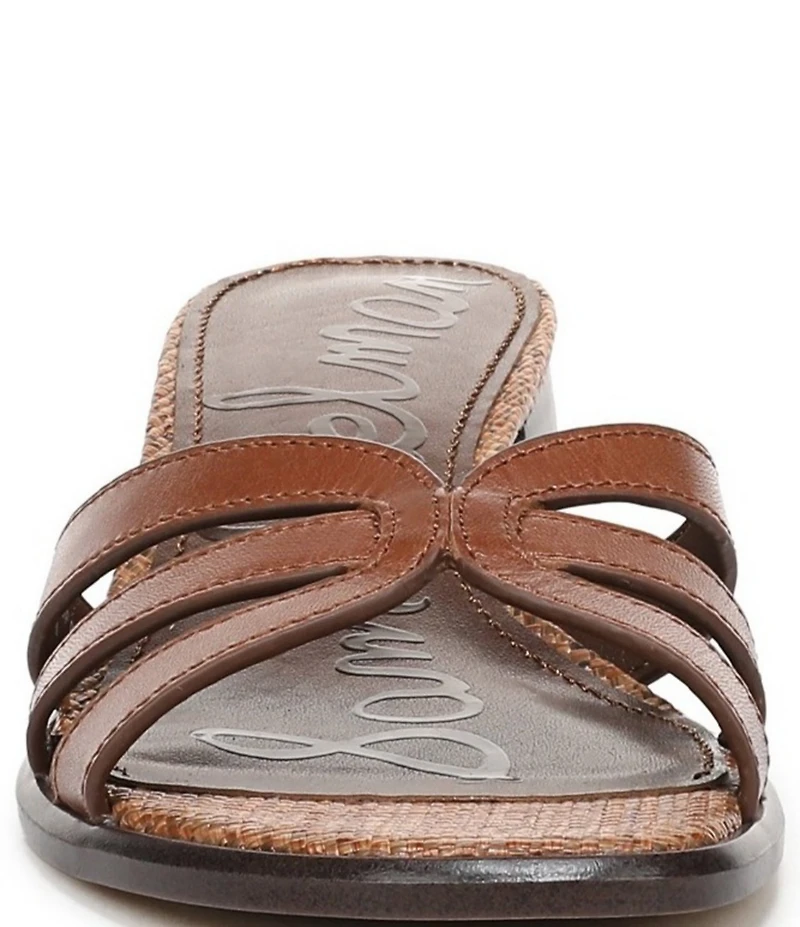 Sam Edelman Farrin Leather and Raffia Double E Logo Slide Sandals