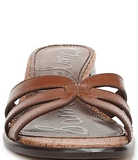 Sam Edelman Farrin Leather and Raffia Double E Logo Slide Sandals