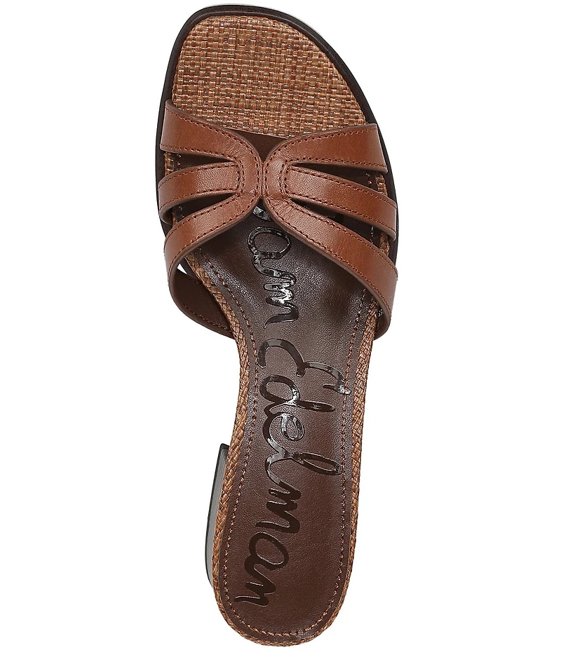 Sam Edelman Farrin Leather and Raffia Double E Logo Slide Sandals
