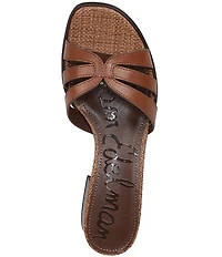 Sam Edelman Farrin Leather and Raffia Double E Logo Slide Sandals