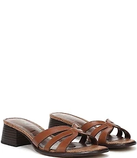 Sam Edelman Farrin Leather and Raffia Double E Logo Slide Sandals