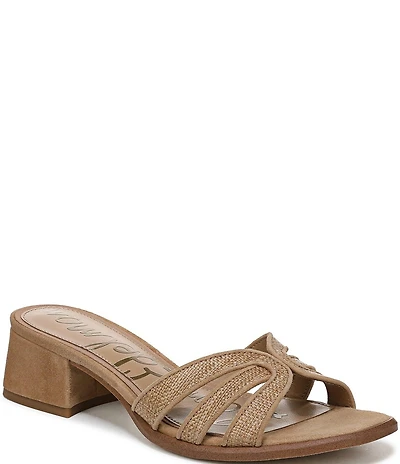Sam Edelman Farrin Raffia and Suede Double E Logo Slide Sandals