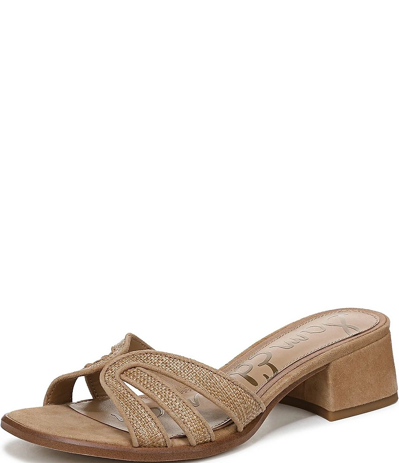 Sam Edelman Farrin Raffia and Suede Double E Logo Slide Sandals