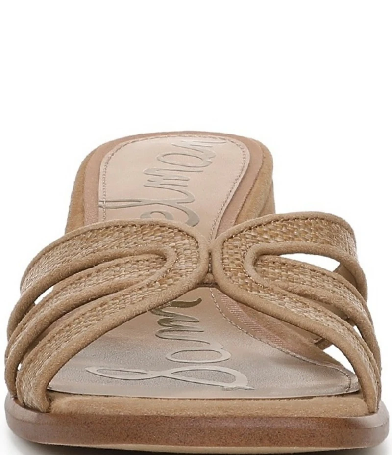 Sam Edelman Farrin Raffia and Suede Double E Logo Slide Sandals