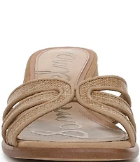 Sam Edelman Farrin Raffia and Suede Double E Logo Slide Sandals