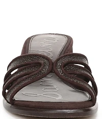 Sam Edelman Farrin Raffia and Suede Double E Logo Slide Sandals