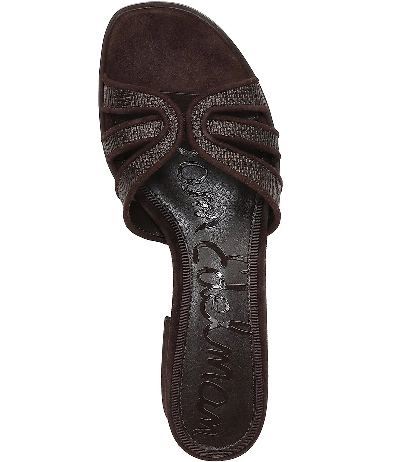 Sam Edelman Farrin Raffia and Suede Double E Logo Slide Sandals