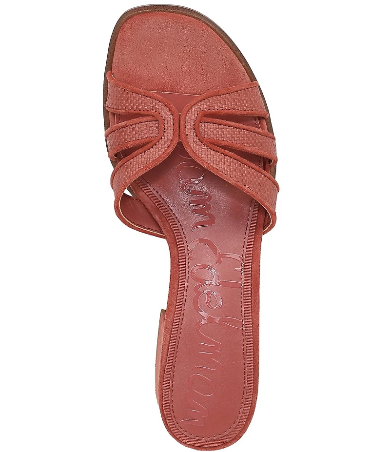 Sam Edelman Farrin Raffia and Suede Double E Logo Slide Sandals