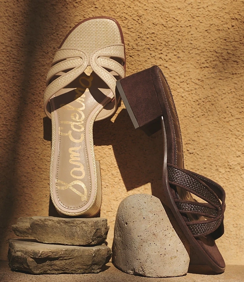 Sam Edelman Farrin Raffia Double E Logo Slide Sandals